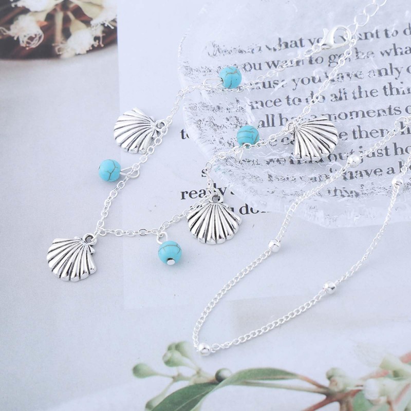 Inateannal Multilayer Shell Anklet Turquoise Beads Anklet Golden Shell Anklet