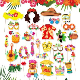 Hawaiian Style Party Photo Booth Props, 30 Pcs Funny Photo Booth Party Decorations Wreath Glasses Hats Crowns for Party Selfie Props, Memory Photo, Birthday Party