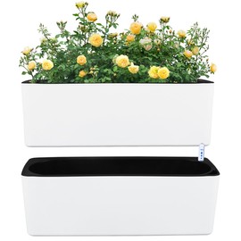 2 Pack Rectangular Planter 15.6 x 5.4 in Self Watering Planter Window Sill Planters Indoor Rectangle Planter Self Watering Pots Plastic Plant pots with Drainage Holes Black Flower Pot