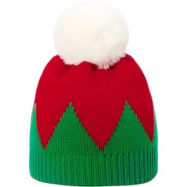 IHAUIUE Christmas Beanie Hat with Fur Pom Pom New Year Knitted Skull Cap Santa Winter Warm Watch Hats for Women, Men, A