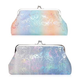 Oyachic 2 Stück Große Münzbörse Portemonnaie Schmetterling Geldbörse mit Clipverschluss Münzbeutel Damen Knipsbörse Leder Geldbeutel (grau)