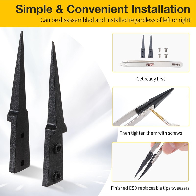 FEITA Anti Static Precision Tweezers ESD-Series Replacement Pointed, Curved &