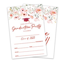 4"x6" Graduation Invitation - 20pcs Invites Card With Envelope - University, Master Graduation Fill-in Style Invitation Card - 2025 Floral Girls Graduation Party Invite Celebration Supplies - A06