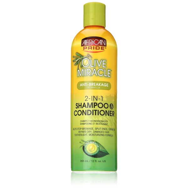 African Pride Olive Miracle 2-in-1 Shampoo and Conditioner, 12 Ounce