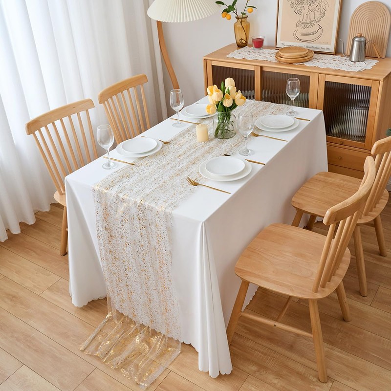 CHUQING Table Runner Gold Table Runner Golden Wedding Table Decoration
