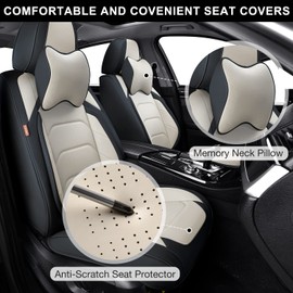 TIEHESYT Car Seat Covers Front Pair, Breathable Nappa Leather Car Seat Cushions 2PCS, Auto Interiors Universal Fit for Most Cars, Compatible Automotive Vehicles(Sedan/SUV/Van), Black & White