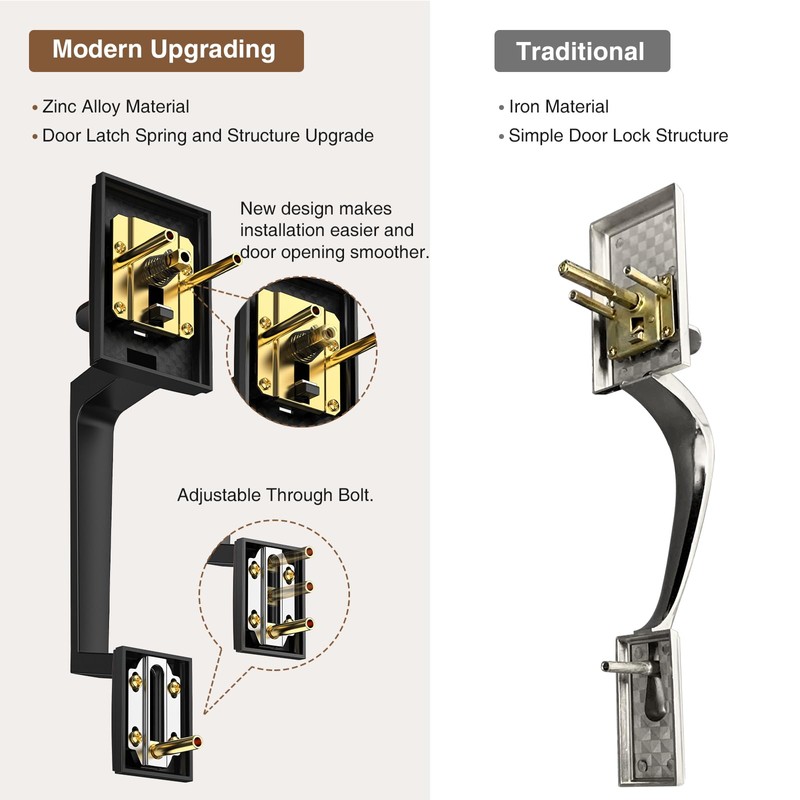 Brightify Front Door Handle, Modern Exterior Door Handle with Passage