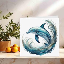 Dolphin Greeting Birthday Card Dolphins Illustration art design 145 x 145mm