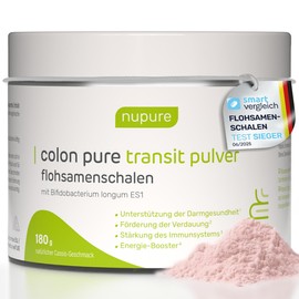 Nupure® Colon Pure Transit Pulver zur Unterstützung von Darmfunktion, Stoffwechsel, Immunsystem & Energie – mit Flohsamenschalen, Inulin, Milchsäurebakterien, Guarana & Vitamin C, 30 Portionen