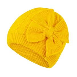 Zando Yellow Beanie Toddler Winter Hat Soft Warm Baby Winter Hats 0-6 Months Toddler Hats Age 2-4T Toddler Beanies Cap Toddler Girl Winter Hat for Baby Boy Girl Hats 0-3 Months with Bow