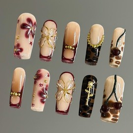 NailVesta DreamWear Collection – 100% Handcrafted 3D Press-On Nails | Reusable, Long-Lasting, Salon-Quality:_Vintage Bloom_M