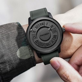 Weicam Unisex Cool Watches Roman Numerals Creative Magnetic Levitation Balls Dial Waterproof Quartz Wrist Watches Couple Watch (Black(Leather))