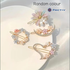 PACTIV 4pcs Elegant Sparkling Rhinestone Daisy Flower Decorative Hair Clips Love Heart Shaped Hair Clip Moon, Trendy Hair Barrettes For Women And daily uses 1 count (Pack of 4) MULTI RANDOM COLOR