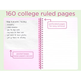 Steel Mill & Co Cute Pink Mini Spiral Notebook, 8.25" x 6.25" Journal with Durable Hardcover and 160 Lined Pages, Pink Dot