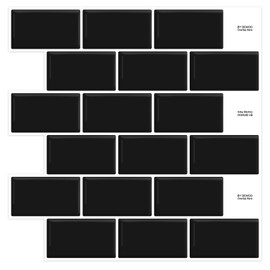 Black Peel and Stick Tile Backsplash Subway Self Adhesive Wall Tiles, 10-Sheet (12"×12")