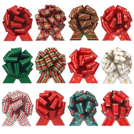 12 Pcs Christmas Bow for Gift Wrapping Presents Wrap Ribbon Pull Bows Bouquet Basket Bottles Wedding Valentine Party Easter Bikes Treats (D)