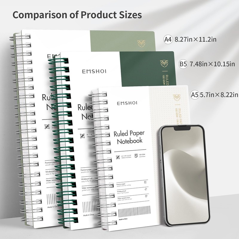 EMSHOI A5 Notebook College Ruled, Spiral Notepad 150 Sheets/300 Pages,
