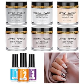 LOPHE French Dipping Powder Nail Kit with 6 Glitter Colours, 9 PCS Nail Dip Powder Starter Kit Nail Tools Dip Nail Starter Set with Base Top Coat Activator for Girls Gift Manicure DIY Art(A)