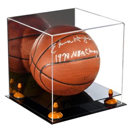 Better Display Cases Acrylic Full Size Basketball Display Case with Orange Risers and Mirror (A001-OR)