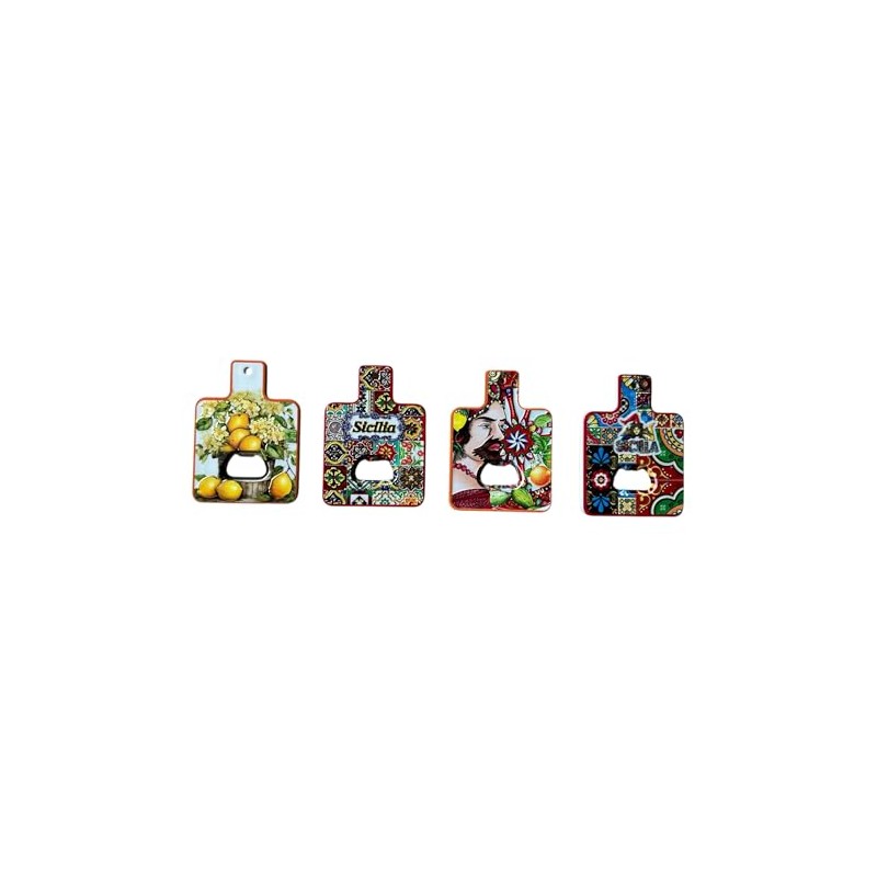 Decorative Sicilian Bottle Opener Magnets with Lemons and Traditional Patterns