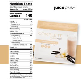 Complete by JuicePlus+ French Vanilla Shakes - Plant-Based Nutrition - Whole Food Based Shake Powder with Protein, Fiber & Prebiotics - 30 Servings (2 Pouches, 30 Servings)