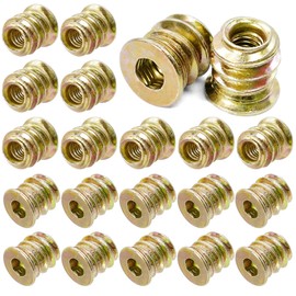 Pack of 60 Screw-In Nuts M4 x 10 mm, Threaded Insert Wood, Colour Galvanised Threaded Insert Nuts, Screw-In Sleeves, Threaded Wood Inserts for Wooden Furniture (M4 x 10 mm)