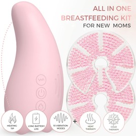 Euma Love Breastfeeding Essentials Support Kit for Nursing Moms- Vibrating Lactation Massager with Heat and Breast Therapy Pads: Improve Milk Flow, Relieve Clogged Ducts, Mastitis, and Engorgement