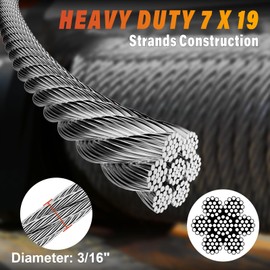 CELYND Stainless Steel Cable for Railing - 100FT 3/16" T316 Wire Rope - 7 x 19 Strands 3700 LBS Breaking Strength with Clamps Thimbles and Crimping Sleeves for Outdoor Deck Railing DIY Projects