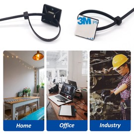 Strong Back-Glue Self Adhesive Cable Zip Tie Mounts Kit - 100 Set Cable Management Clips with 6" Zip Ties, Wire Holders - Outdoor Sticky Wire Organizer Clips-Black