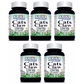 Vitamins Because Cats Claw 1350mg 5X90Caps Uncaria Tomentosa Inner Bark Triple Strength No Gluten