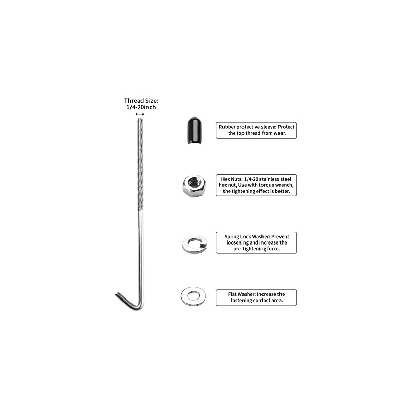 ARONOVA 18-8 Stainless Steel J Hook Battery Hold Down Bolts,8-Inch