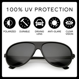 zeroUV - Oversize Flat Top Polarized Lens Aviator Sunglasses 61mm (Matte Black/Smoke Polarized)