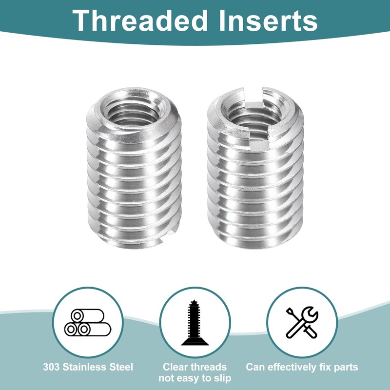 sourcing map 8Pcs Threaded Inserts, M5-0.8x12 & M8-1.25x12 Stainless Steel