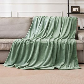 MIULEE Flannel Fleece Throw Blanket Soft Fluffy Solid Color Comfortable Plush Warm and Cozy for Bed Sofa Bedroom Travel/Single Matcha 51x60 Inch 130x150cm