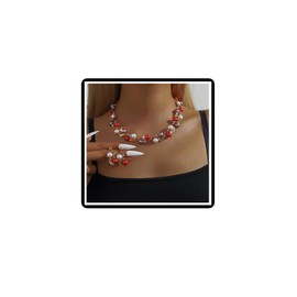 Dishowme Wedding Pearl Necklace Earrings Sets Bridal Crystal Faux Pearl Collar Necklace Jewelry Sets for Women (Gold)