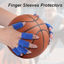 Yuanchu 20 Pcs Elastic Finger Sleeves Protectors, Sport Finger Sleeve Thumb Support Brace Compression Aid for Basketball Sports Golf(Blue)