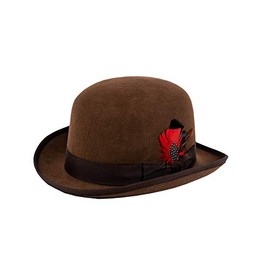 Different Touch Men's 100% Wool Felt Derby Bowler with Removable Feather Fedora Hats (L, Brown)