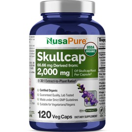NusaPure Organic Skullcap Root 30:1 Extract, 66.66 mg Equivalent to 2,000mg Per Veggie Caps 120 Count (Non-GMO, Vegan)