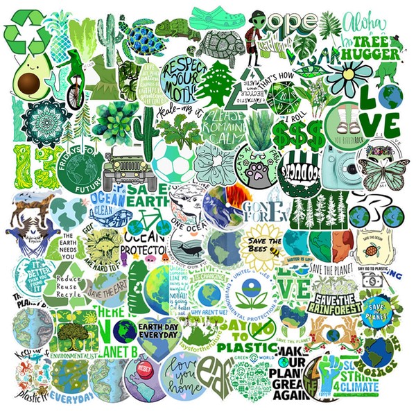 Environmental Protection Stickers, 100PCS Earth Day Stickers for Water Bottles,