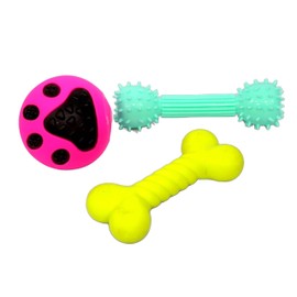 StonKraft Dog Toy Chew Products Set - Puppy Teething Toy Pack - Rubber Ball, Chew Bone & Teething Dumbbell | Suitable for All Dogs, Non-Toxic, Washable & Safe for Pets | Colourful, Bouncy & Fun
