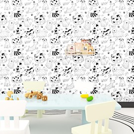 EPPKILY Black and White Dog Wallpaper Peel and Stick White Contact Paper Animal Nursery Wallpaper Fun Puppy Self Adhesive Contact Paper for Walls Kids Room Bedroom Cabinet Liner Dog Decor 17.5"x102"
