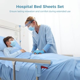 NIMBLOOM 6-Piece Hospital Bed Sheets Set, Includes 2 Fitted Sheet 84x36x14, 2 Flat Sheets 104x59, 2 Pillowcases 19x29, Soft Breathable Fiber Cotton for Home and Hospital Use, Sky Blue