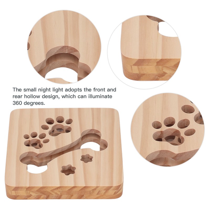 3D Night Lamp Bone Paw Print Pattern Hollow Design Wooden