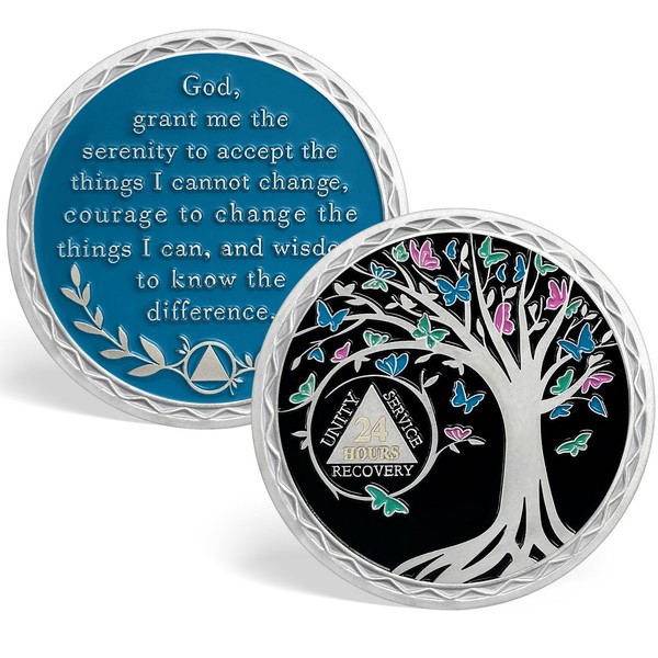 CHURYUML 24 Hours Sobriety Coin Tree of Life Sobriety Chip