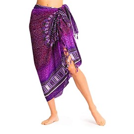 PANASIAM Sarong, Pareo in Maoi Design, Lightweight Summer Scarf Made of Fine Viscose, Violet