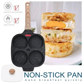 Bobikuke Fried Egg Pan, Egg Frying Pan with Lid Nonstick 4 Cups Pancake Pan Aluminium Alloy Cooker for Breakfast, Gas Stove & Induction Compatible (Black)