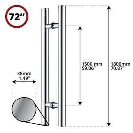 Canzak 72 Inch (1.5" Thick) Brushed Stainless Steel Door Handle Push Pull, Interior or Exterior, Contemporary, Modern