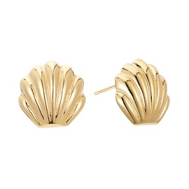 Sylph Gold Statement Earrings for Women Chunky Stud Earrings Trendy Seashell Drop Stud Earrings Copper Big Shell Textured Dome Earrings Seashore Beach Earrings Vintage Jewelry Gift