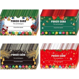 Christmas Reward Punch Cards (Pack of 100) Incentive Loyalty Reward Card,Behavior Incentive Awards for Classroom Business Kids Behavior Students Teachers, 2 x 3 inches,4 Styles