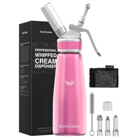 Whipped Cream Dispenser,Aluminum Cream Whipper 500mL/1 Pint,3 Decorating Nozzles,1 Brush, 1 Storage Bag,Homemade Whipped Cream Maker,Pink